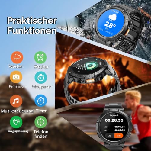Thumbnail 6 de Soudorv Smartwatch Herren – 1,53 Zoll, 1000 mAh, Telefonfunktion, Militär-Design