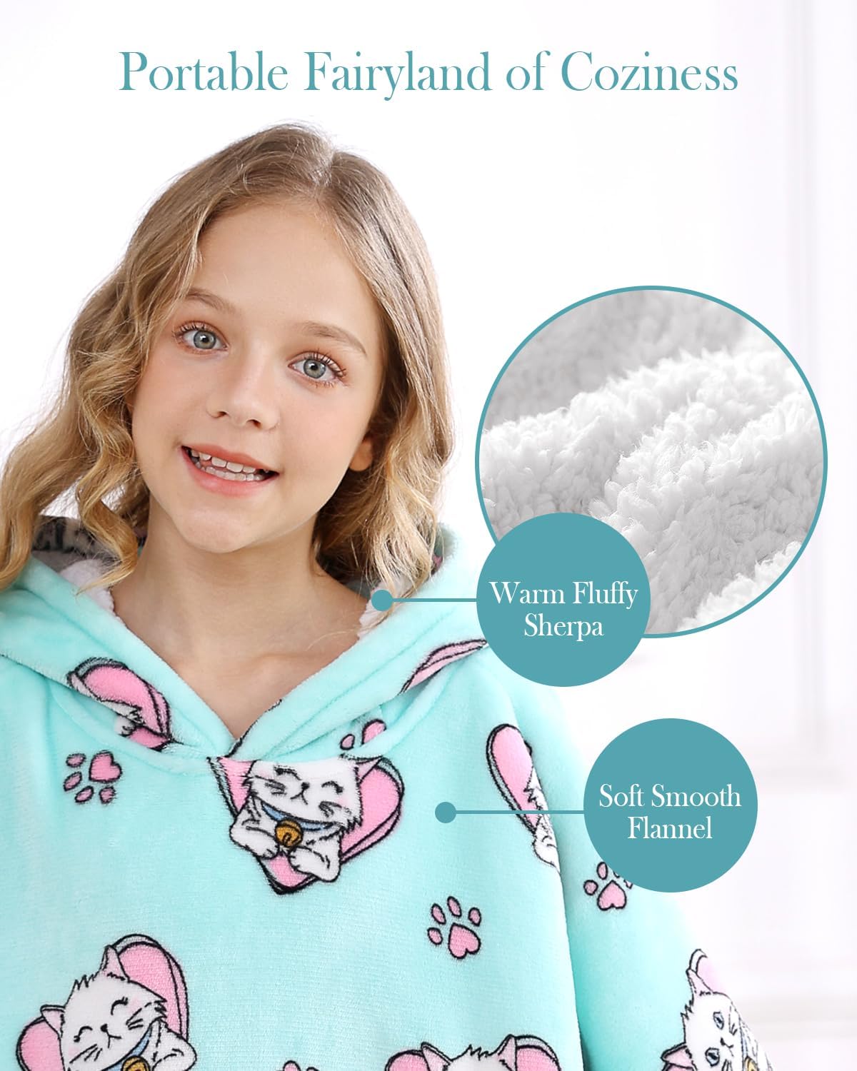 Detalle 2 de Topblan kids blanket Wearable Hoodie Blanket for Kids, Flannel & Sherpa