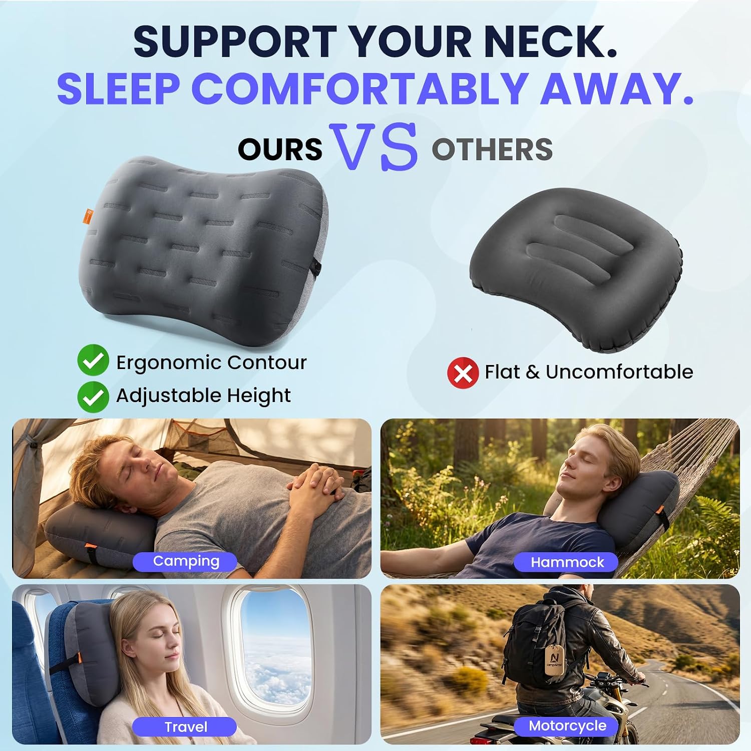 Detalle de CAMPNREST Inflatable Camping Pillow, Ergonomic Air Pillow with Washable Cover