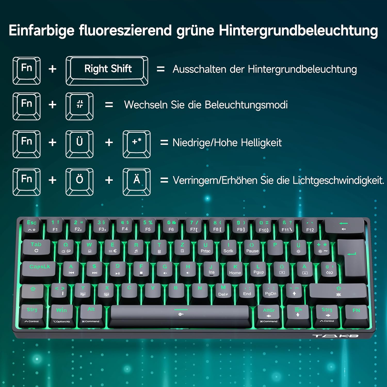 Detalle de TMKB T61SE Gaming Mechanische Tastatur mit Deutsches QWERTZ Layout, Blauer Schalter, Schwarz