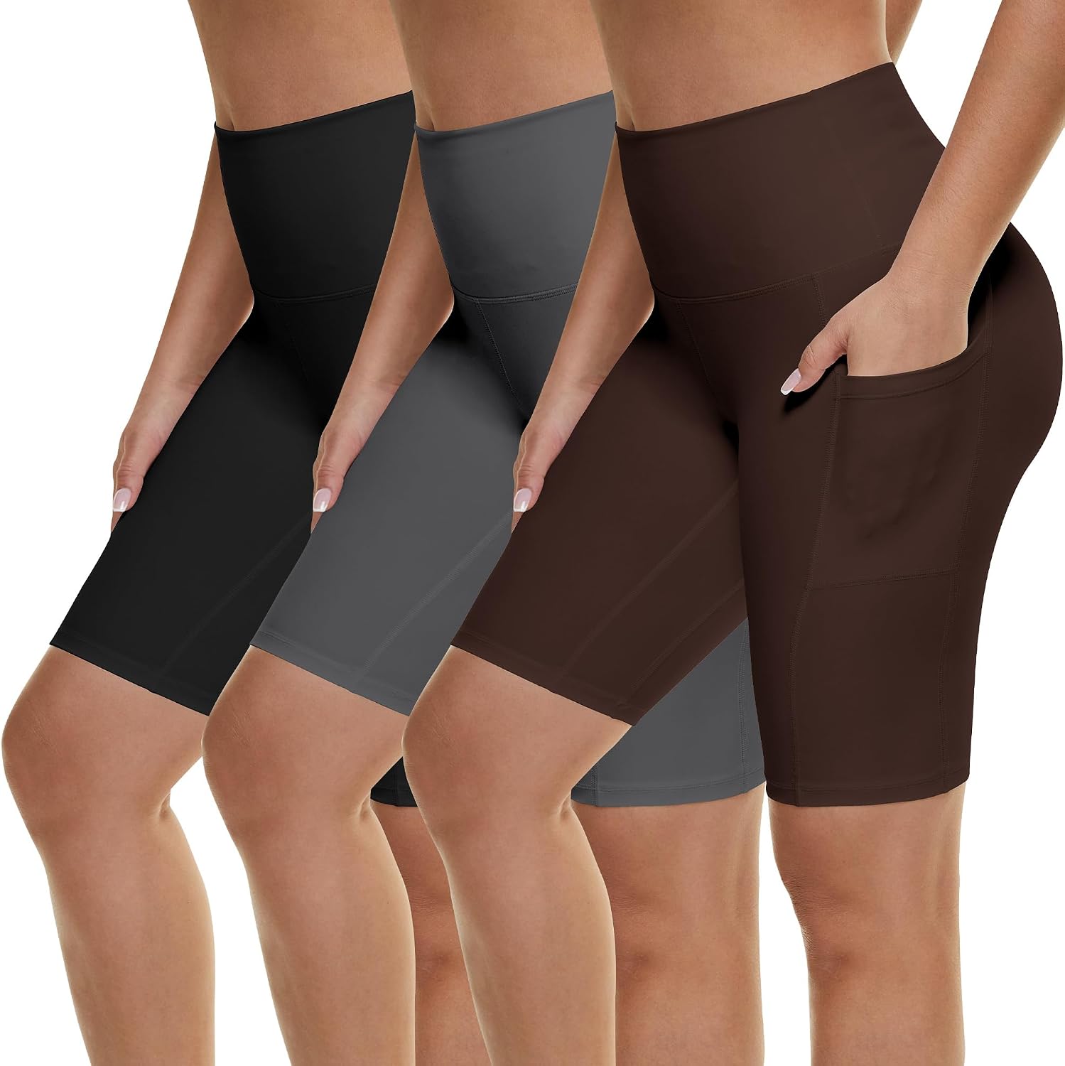Thumbnail 5 de AMIYOYO 3 Pack Cycling Shorts for Women with Pockets – High Waist, Black, Stretchy for Running, Yoga and Gym
