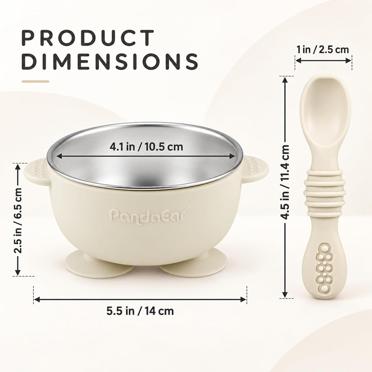 Detalle de PandaEar Baby Suction Bowls, set met 3 roestvrijstalen kommen en 3 siliconenlepels