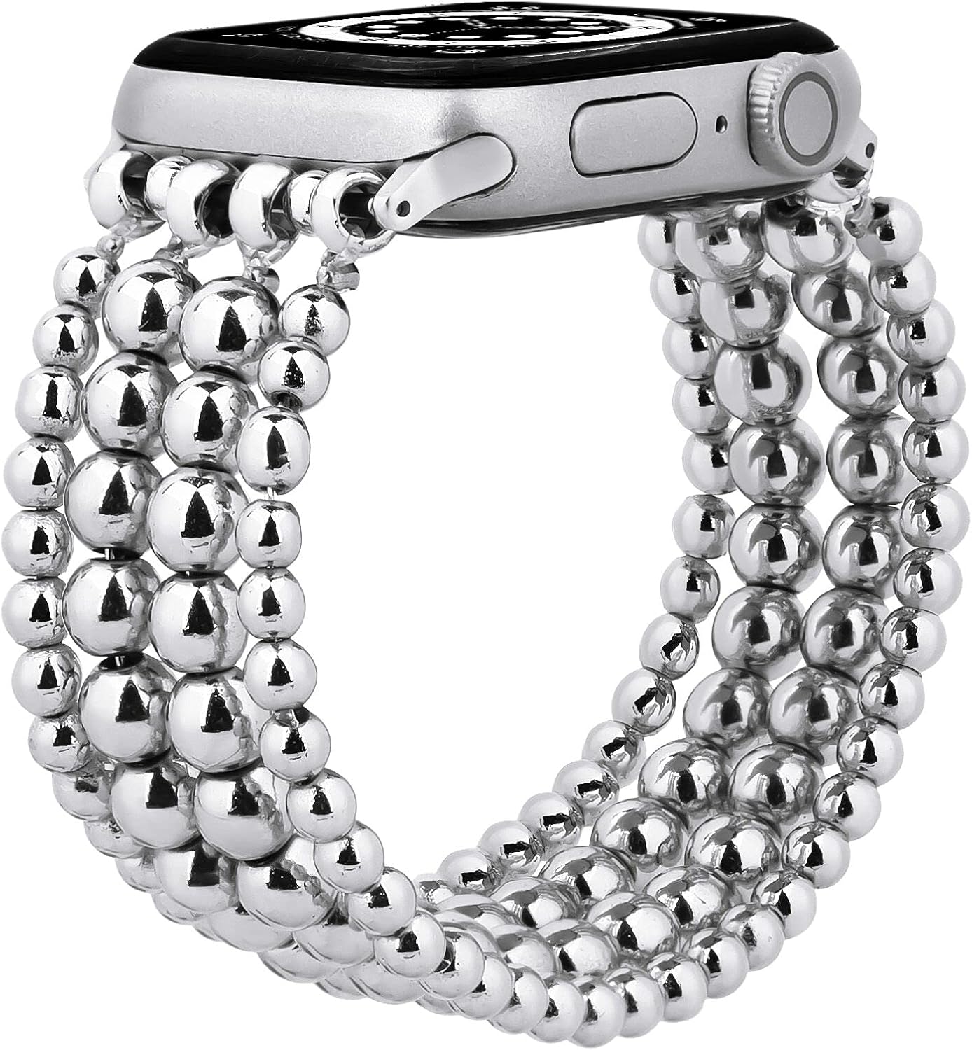 Detalle de MOFREE C-AP38-YZ-SL Beaded Apple Watch Band, Silver Stretch Bracelet