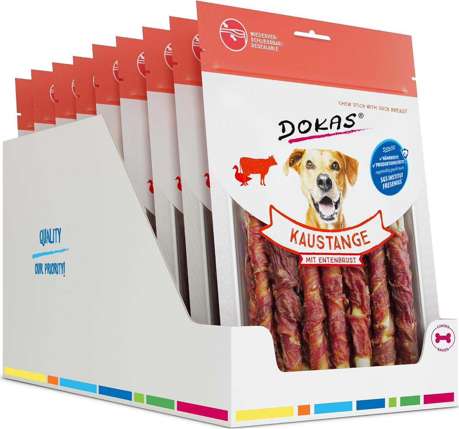 Detalle 2 de DOKAS Kaustange mit Entenbrust – Getreidefreier Premium-Kausnack für Hunde, 9 x 200 g