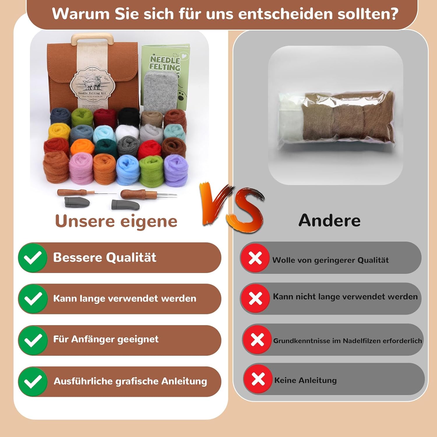 Thumbnail 6 de Reovin Nadelfilzset in 24 Farben – Komplettes Set zum Nadelfilzen mit Aufbewahrungstasche