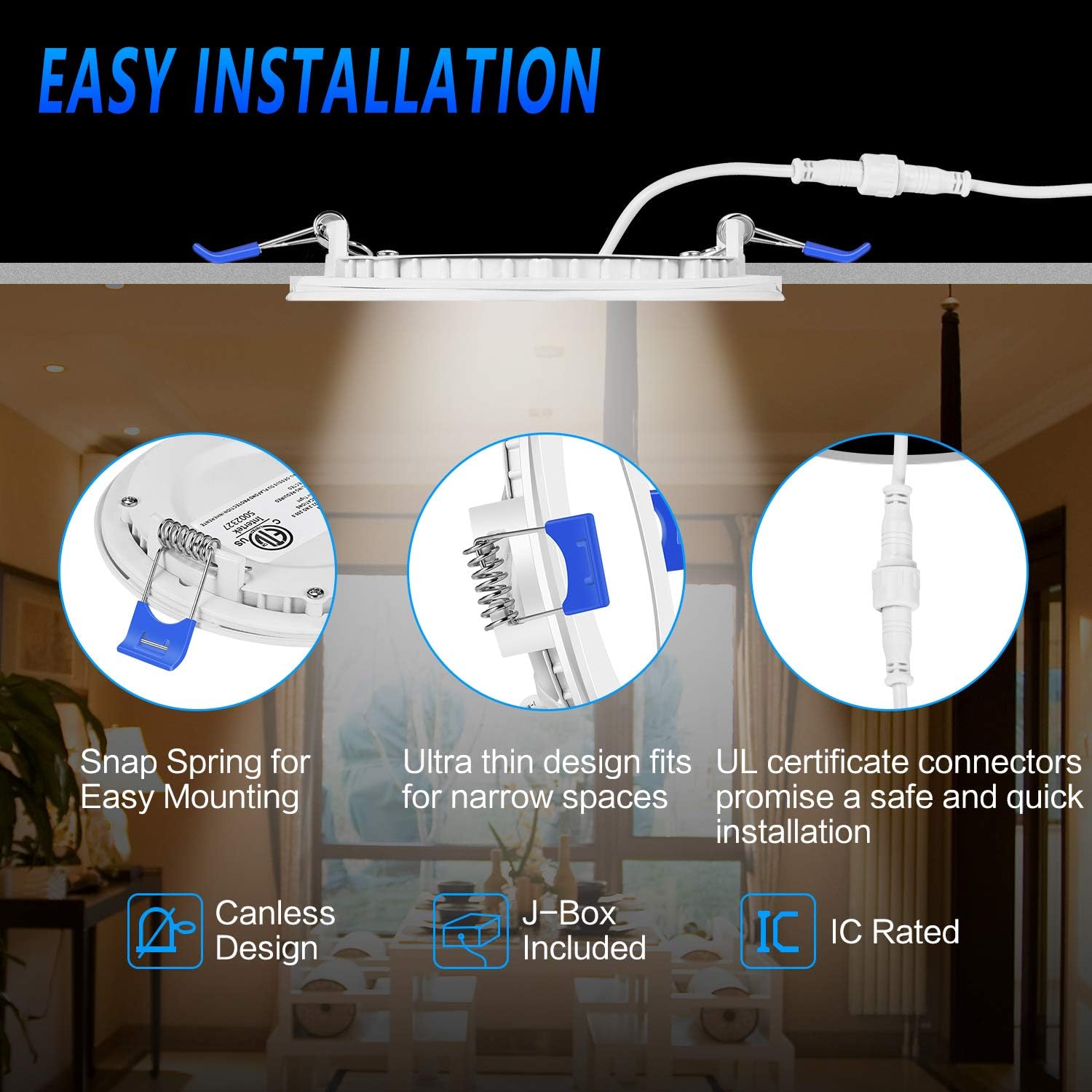 Detalle de INCARLED 3385f684-8fb5-44f4-9d78-8d775b4ab980 4-Inch 3CCT LED Pot Lights, 6-Pack