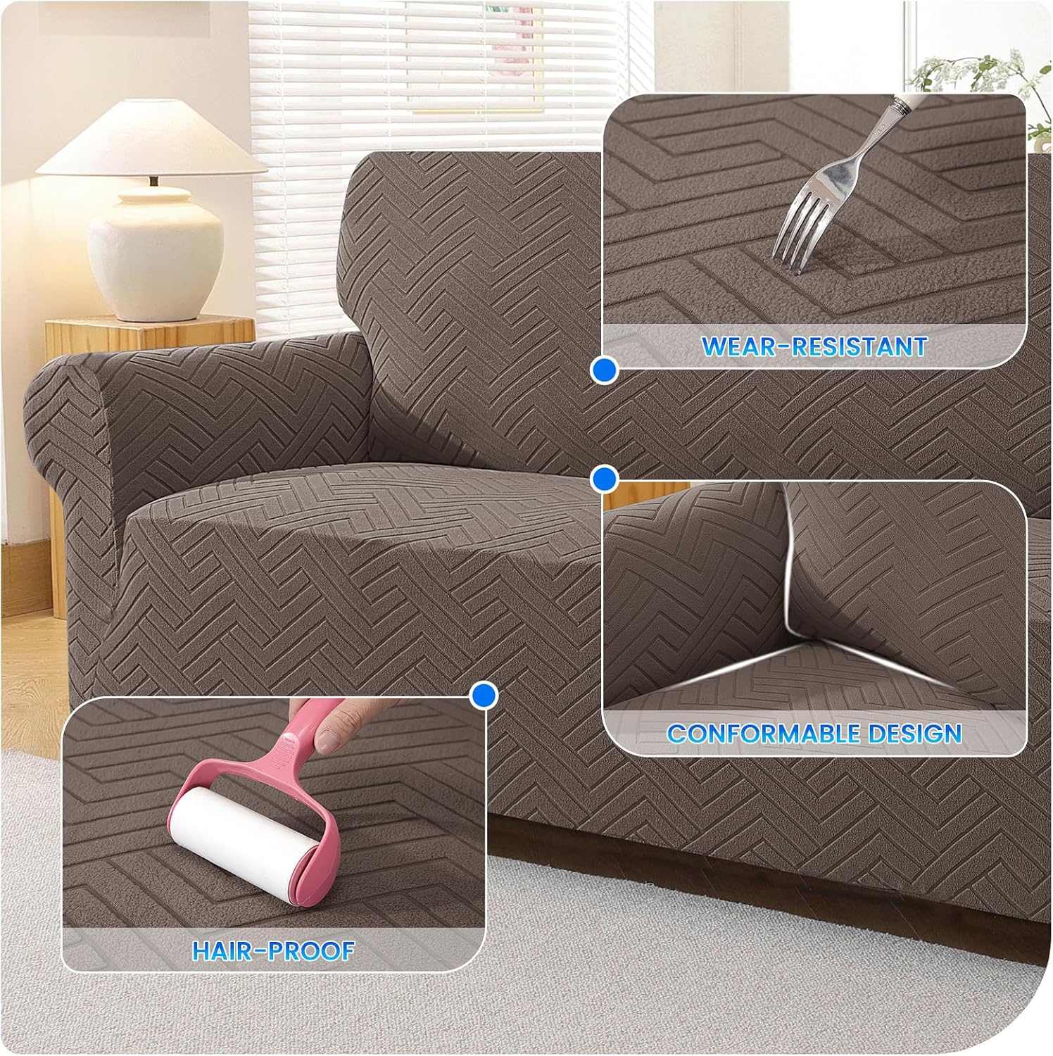 Detalle de CYCMACO housse de canapé extensible 3 places antidérapante avec accoudoirs