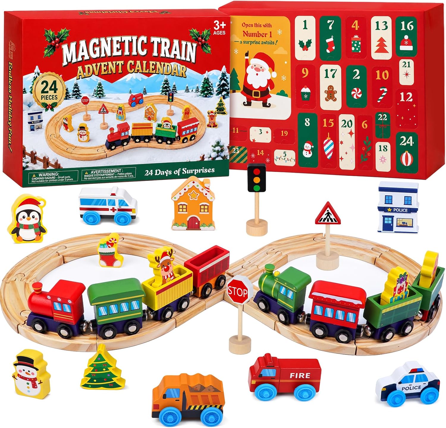 Detalle de RONSTONE 2026 Train Advent Calendar, Wooden Magnetic Railway Set