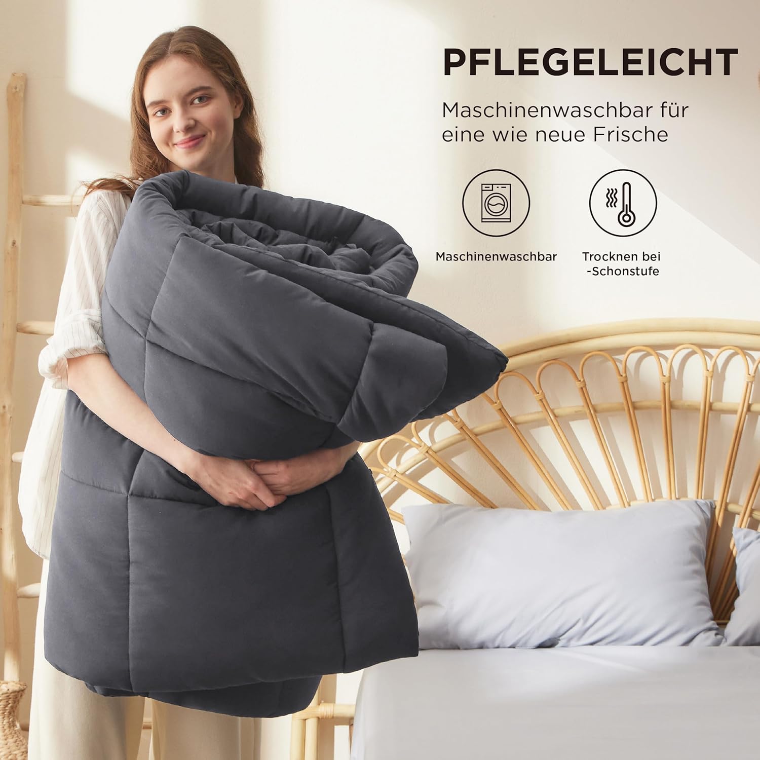 Thumbnail 5 de BEDSURE Bettdecke ohne Bezug 200x200 (Ganzjahresdecke) – 300 g/m², für Allergiker, grau