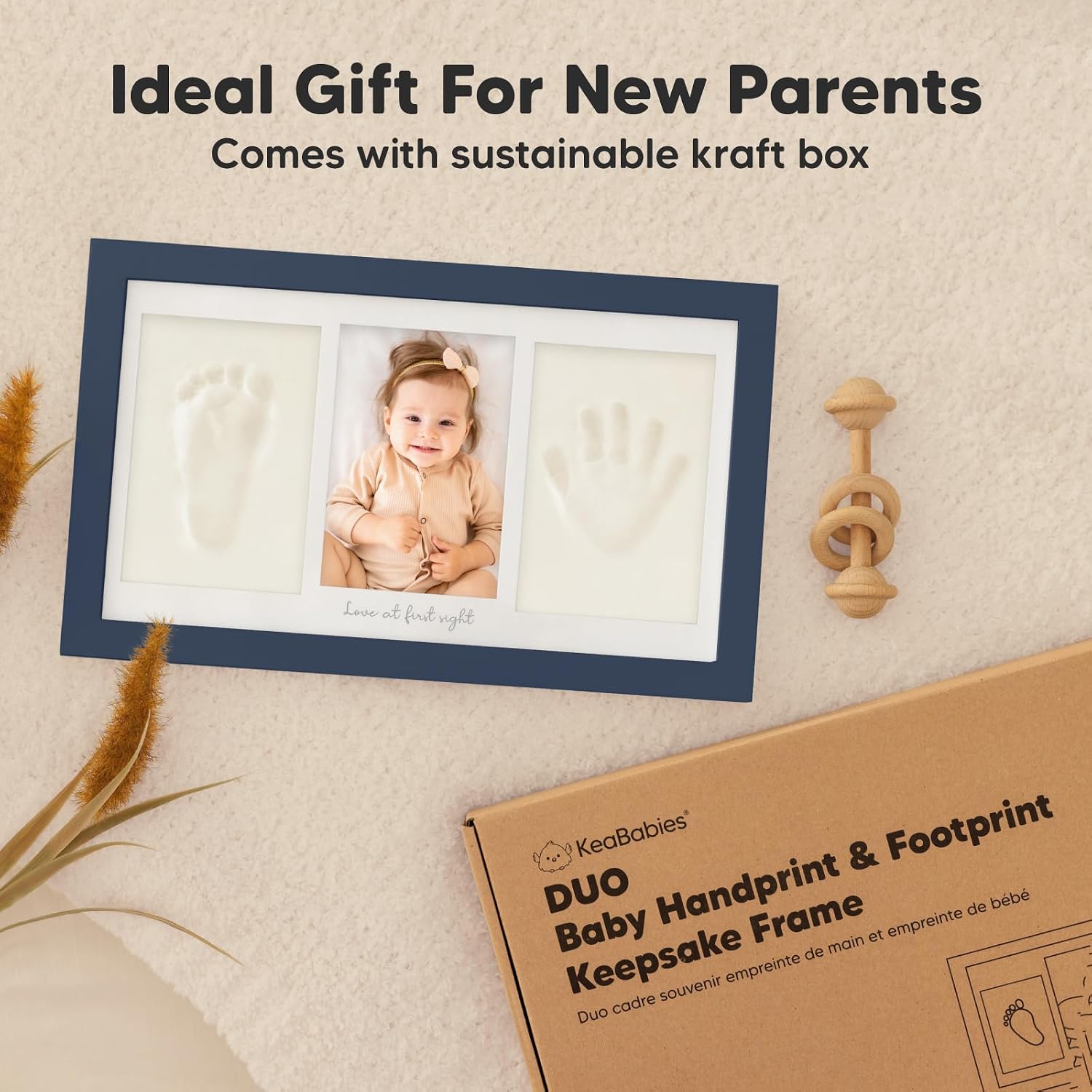 Detalle de KeaBabies Baby Hand and Footprint Kit - Clay Keepsake Frame in Midnight Blue