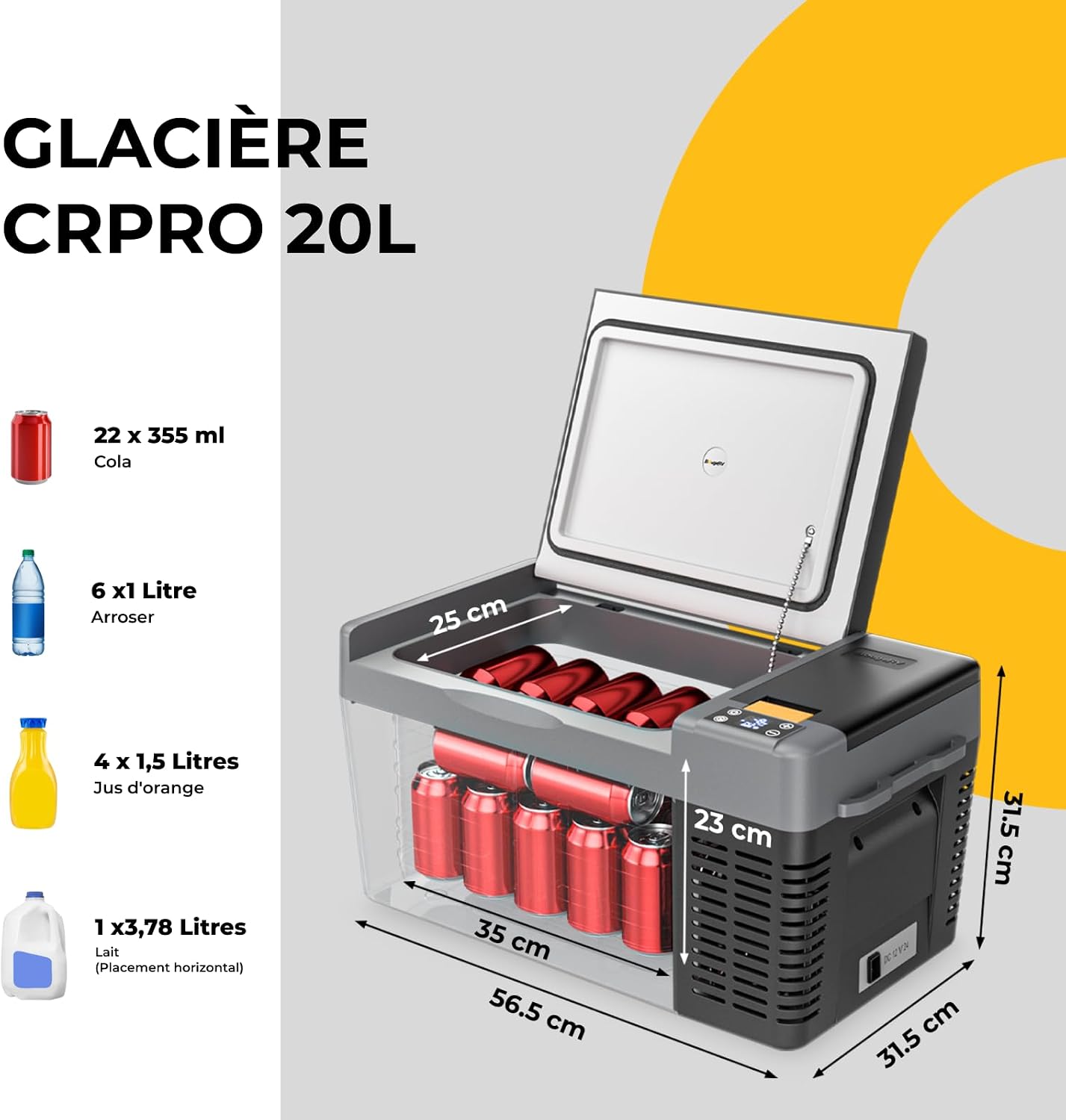 Detalle 2 de BougeRV CRPRO glacière à compression 20 litres (−22 °C à 10 °C) 12/24V DC & 110-240V AC