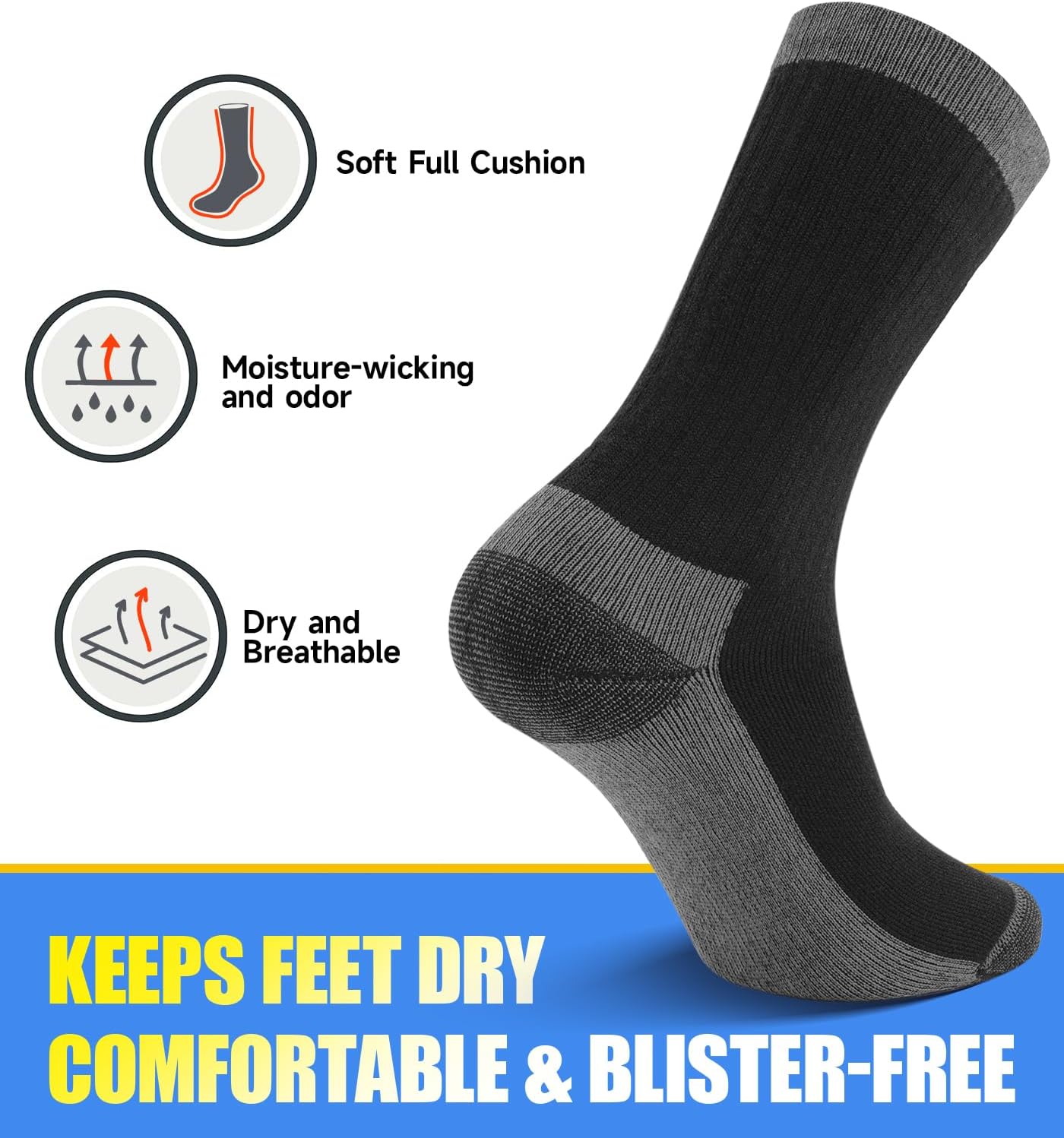 Thumbnail 1 de PULIOU Merino Wool Socks for Men & Women – Cushioned, Moisture-Wicking Hiking Socks (3 Pairs)