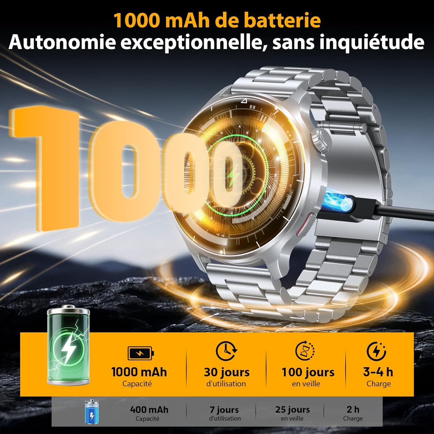 Detalle 2 de Montre connectée homme 1,52" HD avec appels Bluetooth et batterie 1000 mAh