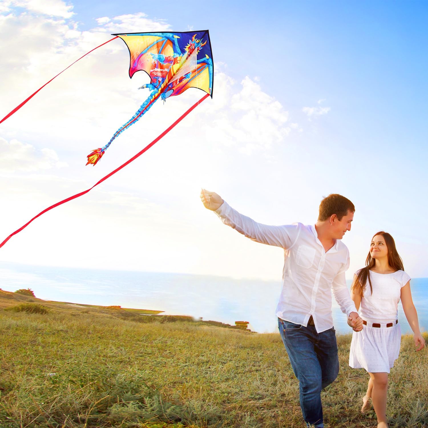 Thumbnail 2 de HONBO Large Delta Kite for Kids and Adults – Easy to Fly, 56x66 inches Dragon Design with 200ft String