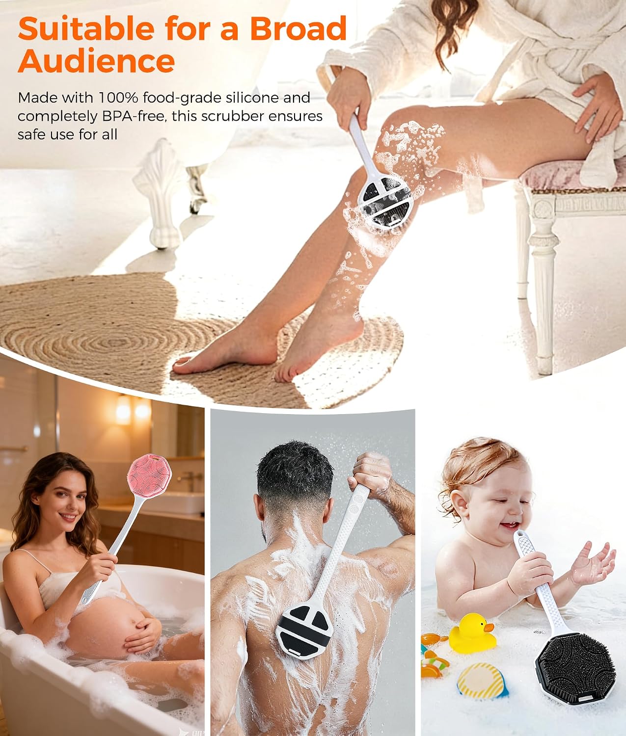 Detalle 2 de EaTubano H-1029 Silicone Back Scrubber Set, Long Handle, 2-Pack
