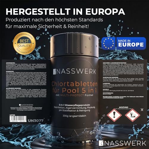 Detalle de NASSWERK Multitabs Pool 5 in 1 (1 kg) – 200 g Chlortabletten für Pool