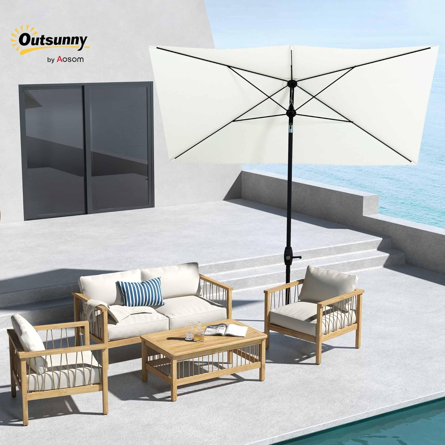 Thumbnail 1 de Outsunny parasol de jardin rectangulaire droit 2 x 3 m inclinable avec manivelle – beige