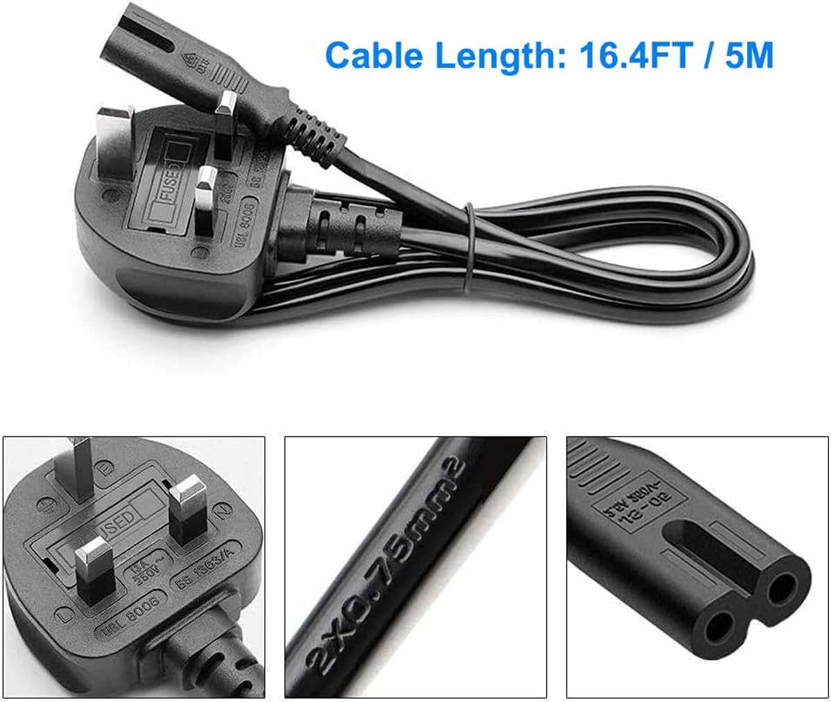 Detalle de UXWEN 2 Pin Power Cord Lead 5M
