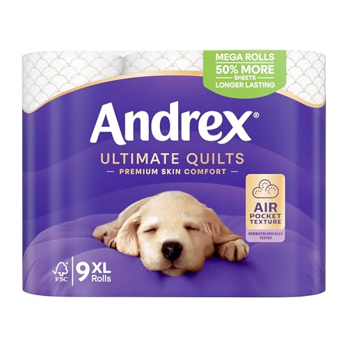 Detalle de Andrex Ultimate Quilts Toilet Roll — 9 Mega Rolls (13.5 standard), 3-Ply, Soft & Thick