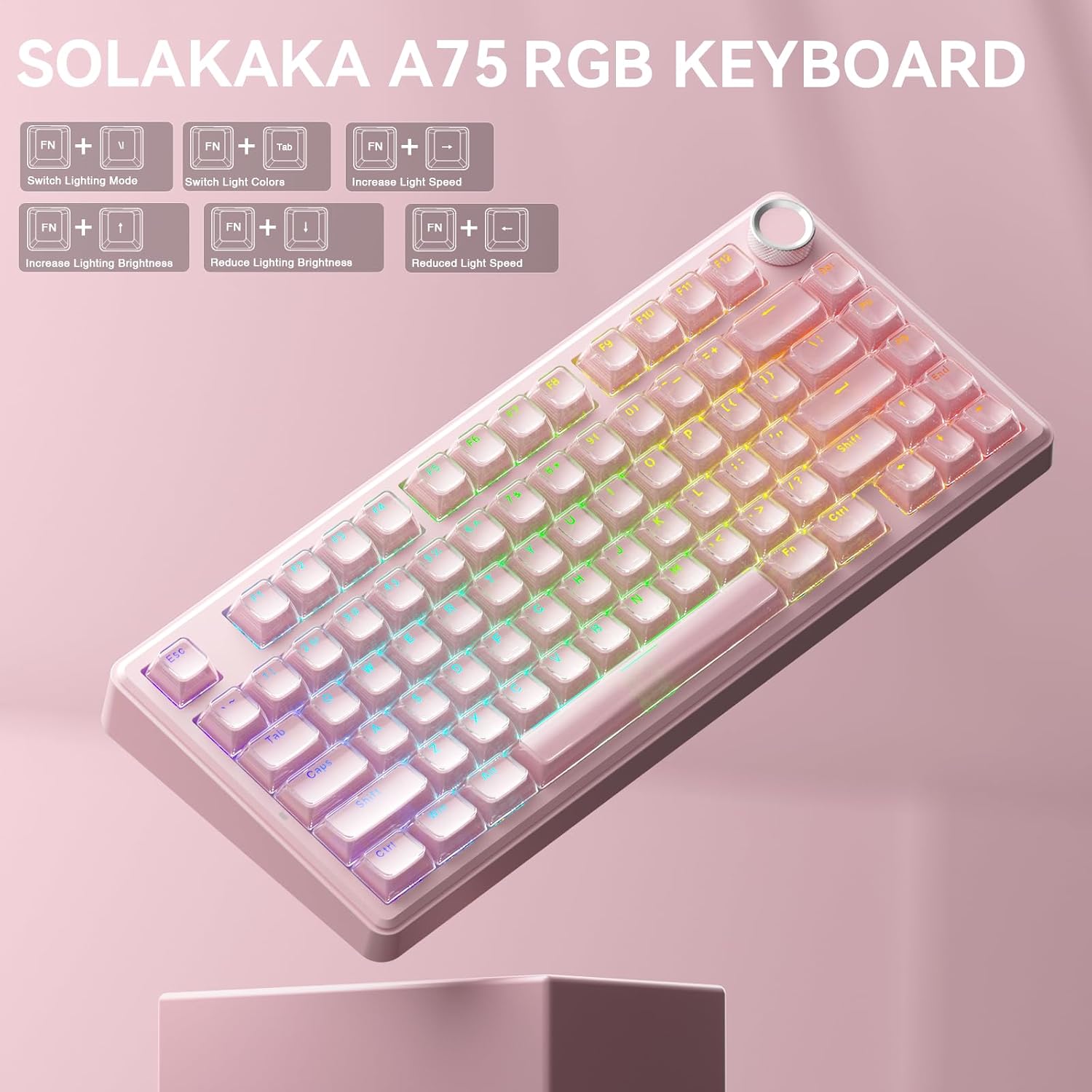 Detalle de SOLAKAKA A75 Wireless Gaming Keyboard with Multifunction Knob — 75% Mechanical, Tri-Mode, Hot-Swappable