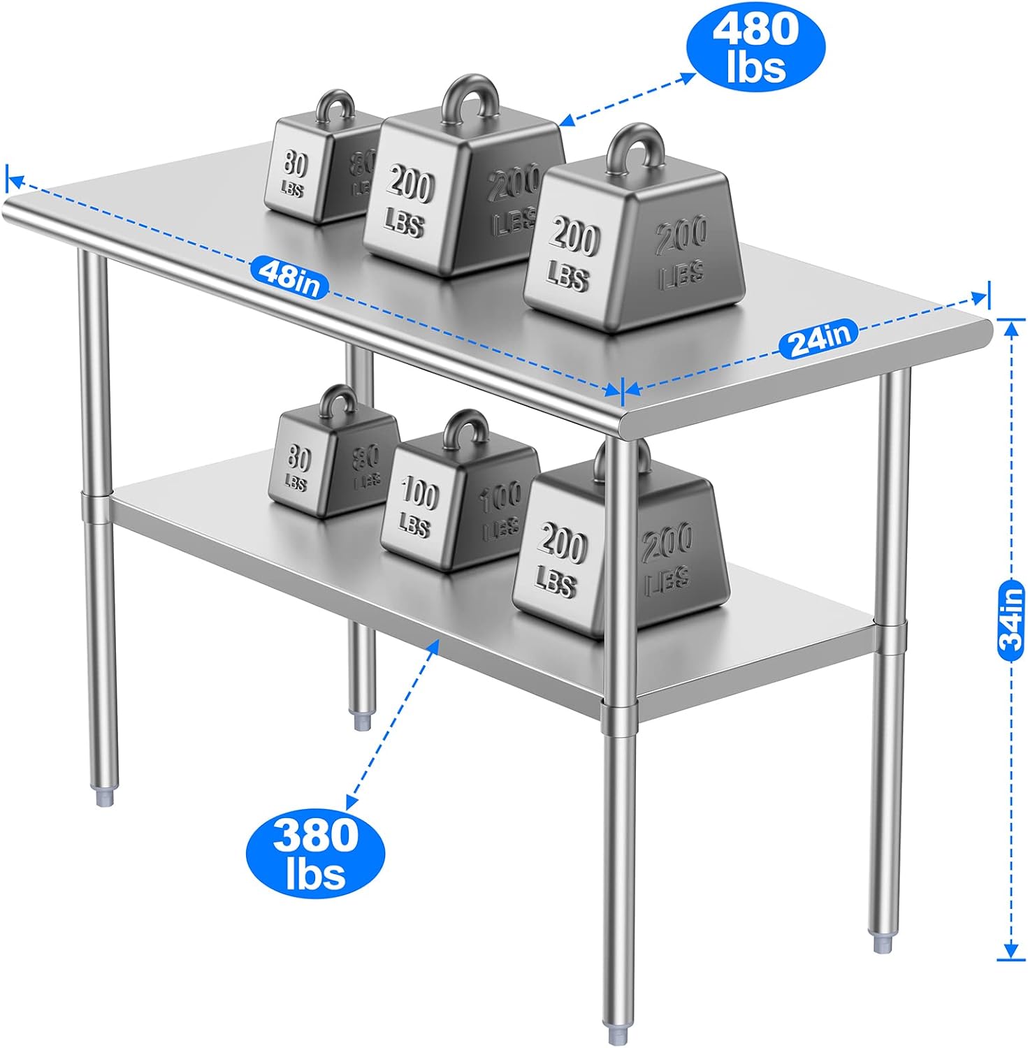 Thumbnail 3 de Atronor AT301 Stainless Steel Prep Table, 24 x 48 Inches, Adjustable Shelf