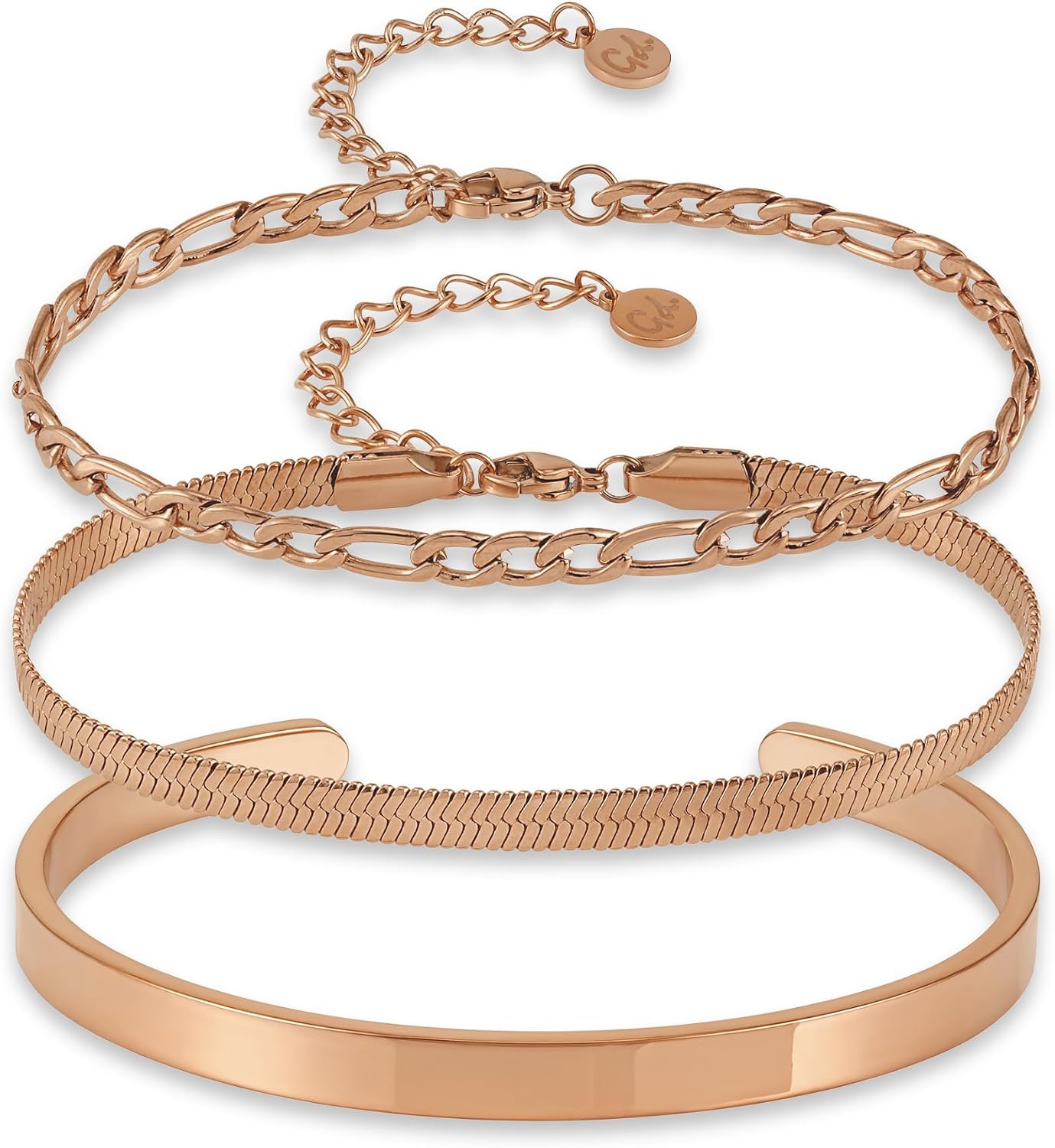 GD GOOD.designs Armband-Set (3-teilig) aus 316L-Edelstahl – wasserfest, größenverstellbar, in Silber oder Roségold (inkl. Armreif)