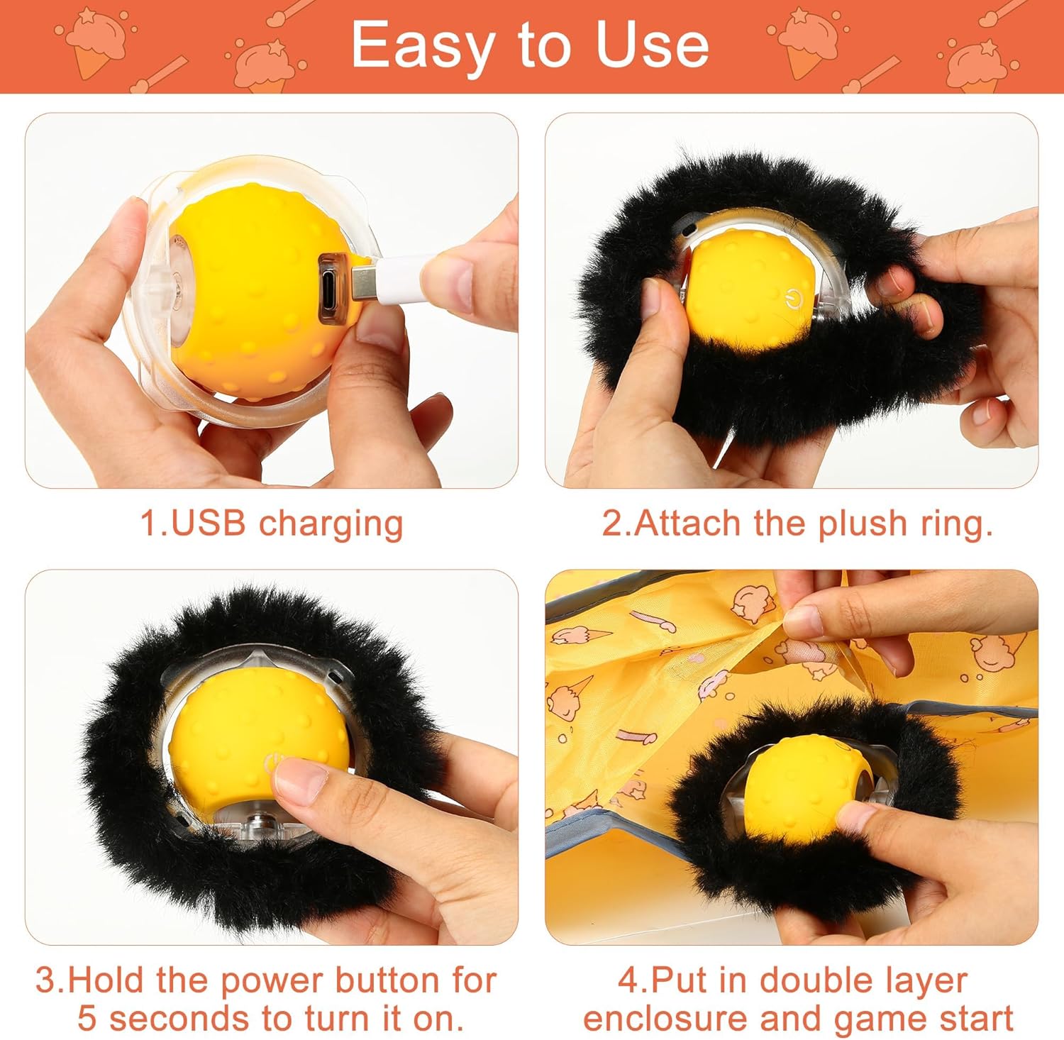 Thumbnail 1 de Iokheira Jouet Chat Interactif automatique à balle rechargeable (silencieux) – Jaune