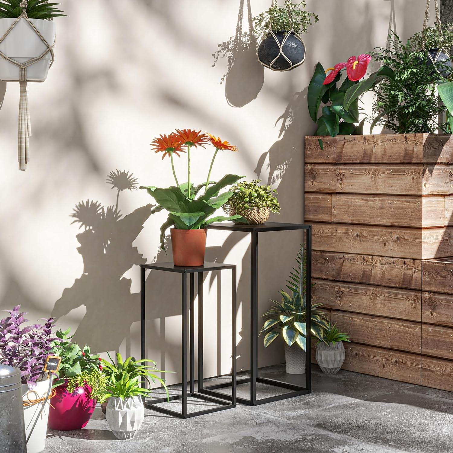 Thumbnail 1 de Outsunny supports pot de fleurs noir 2 niveaux