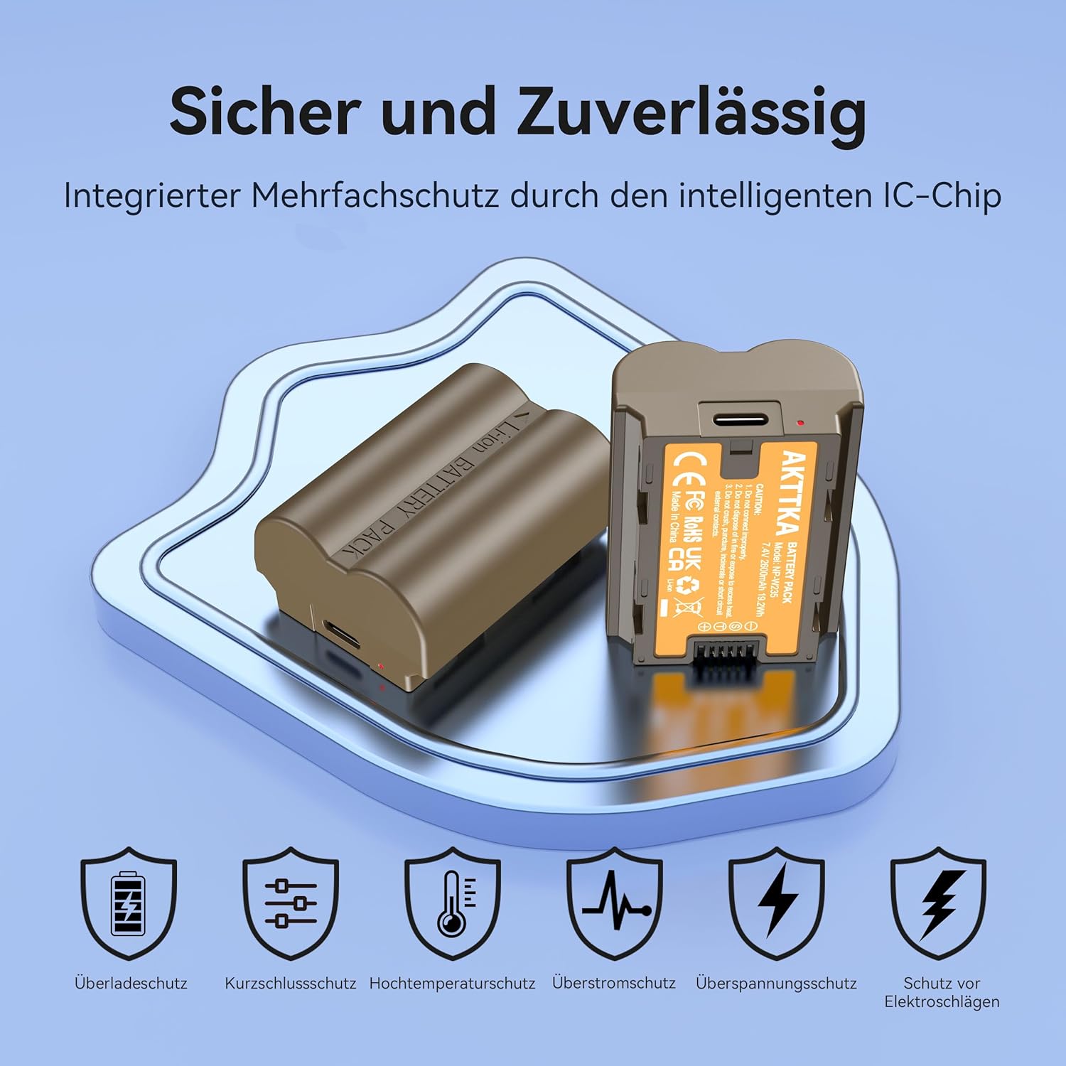Detalle de AKTTKA NP-W235 Kamera Akku Set (2x 2600mAh) mit Direktladestation – kompatibel mit Fuji X-T5/X-T4/GFX 100S/X-H2S/GFX 50S II