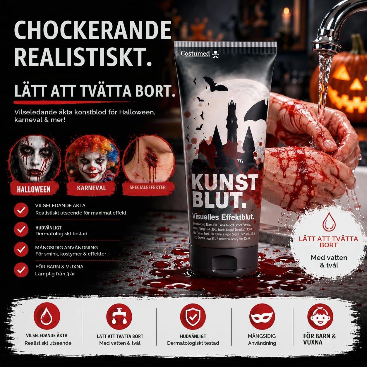 Thumbnail 6 de Costumed TK39331 flytande fejkblod, 50 ml för smink och utklädnad
