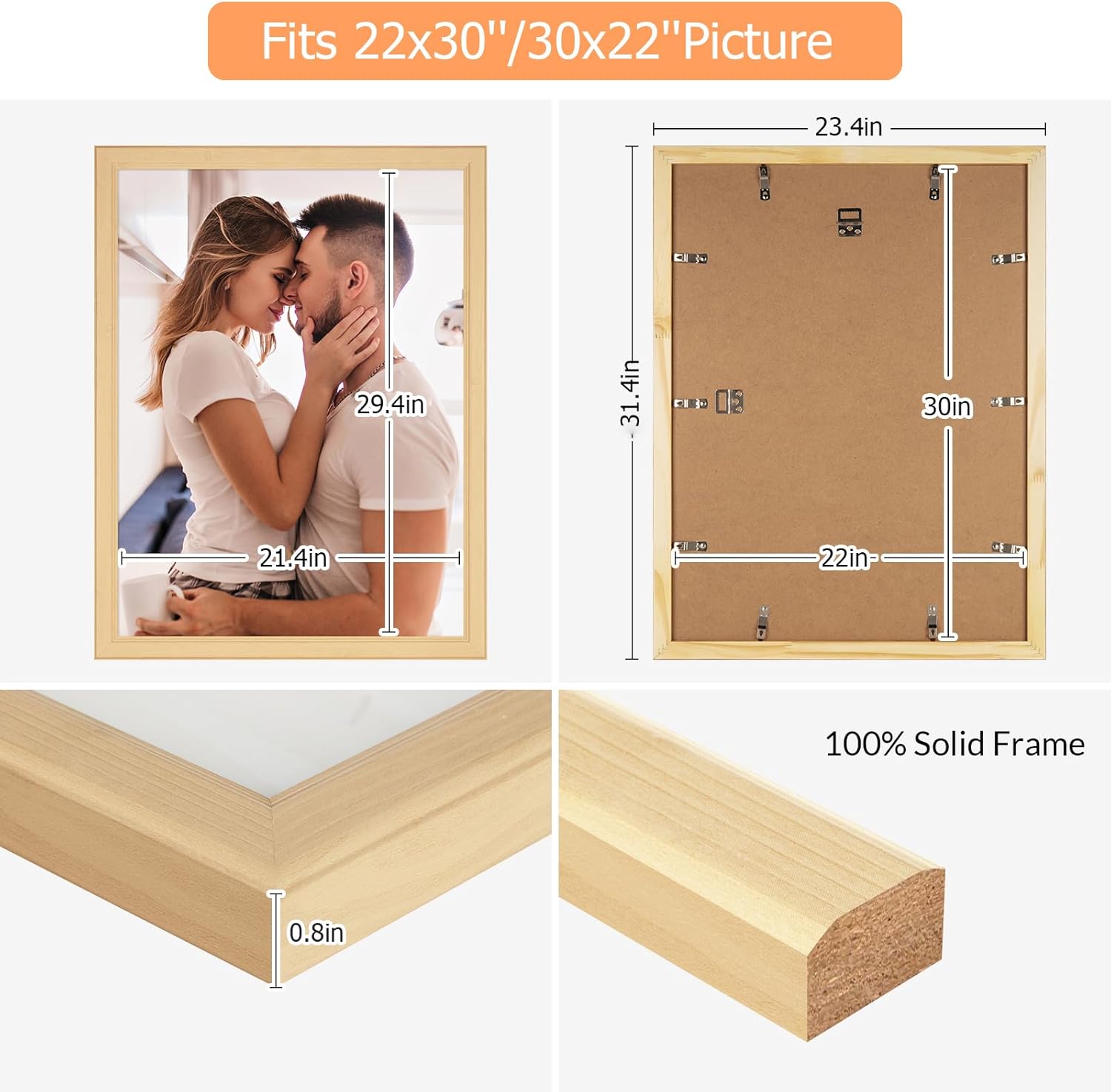 Thumbnail 4 de 22x30 Wood Frame — Rustic Natural Wooden Picture Frame (22x30 or 30x22) with HD Plexiglass