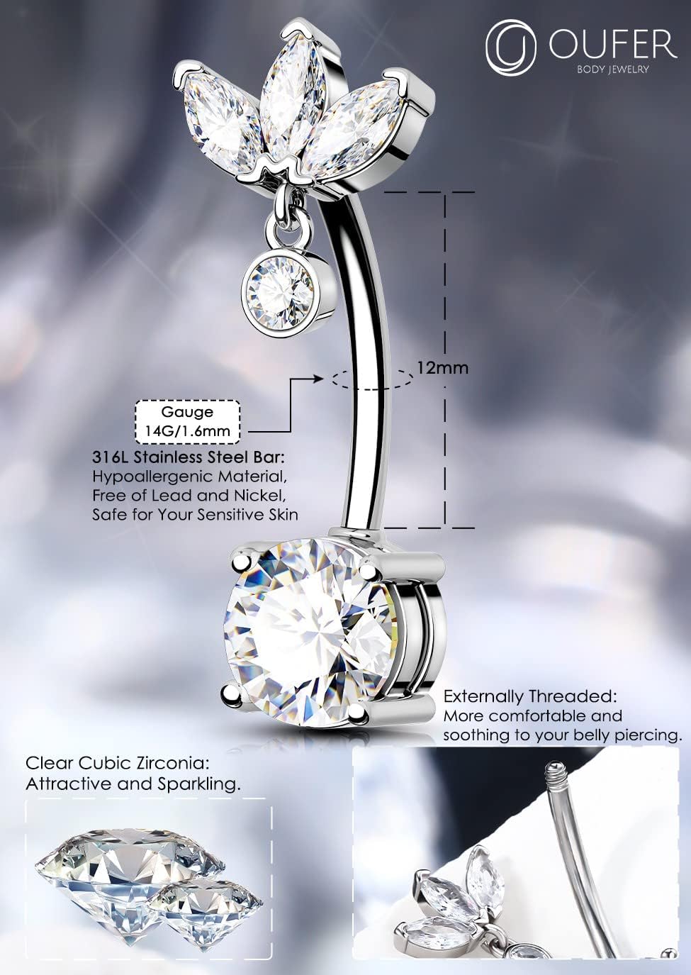 Thumbnail 5 de OUFER 14G Reverse Nombril Acier Chirurgical 12mm