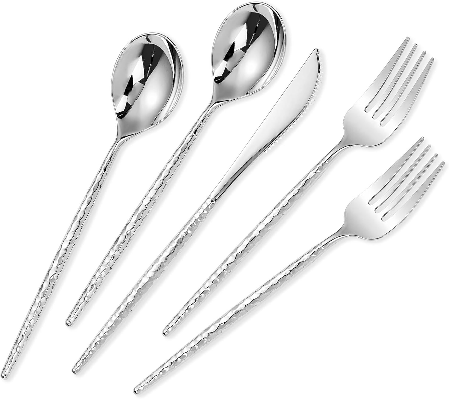 Detalle de SUT 150PCS Silver Plastic Silverware Set with Hammered Finish