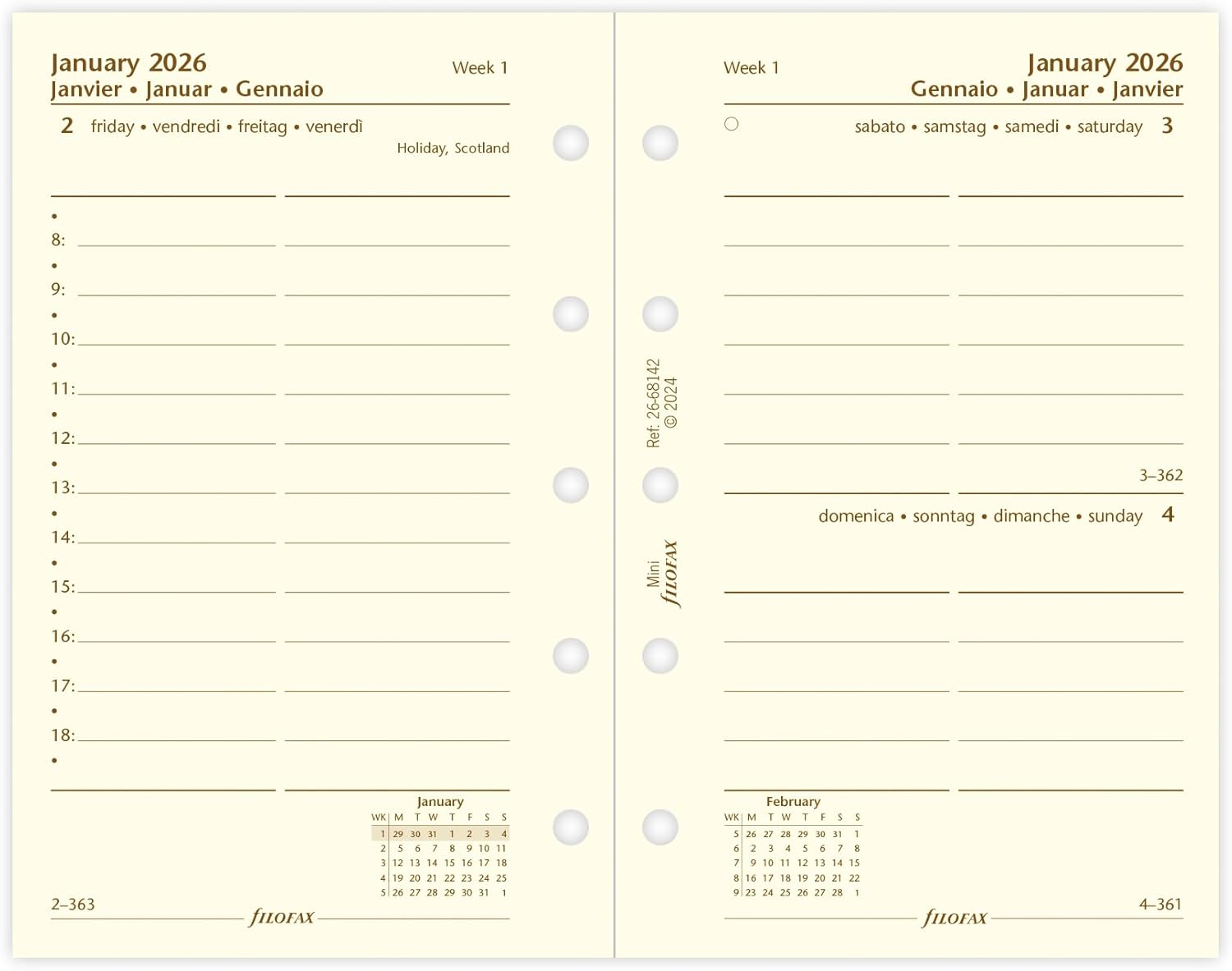 Detalle 2 de Filofax Mini day per page 4 language diary