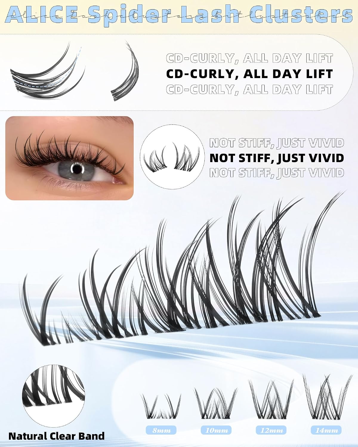 Thumbnail 3 de Spider Lash Clusters Kit Wispy Eyelash Extension Kit (Natural Clusters, CC-Curly, 8mm–14mm) DIY at Home