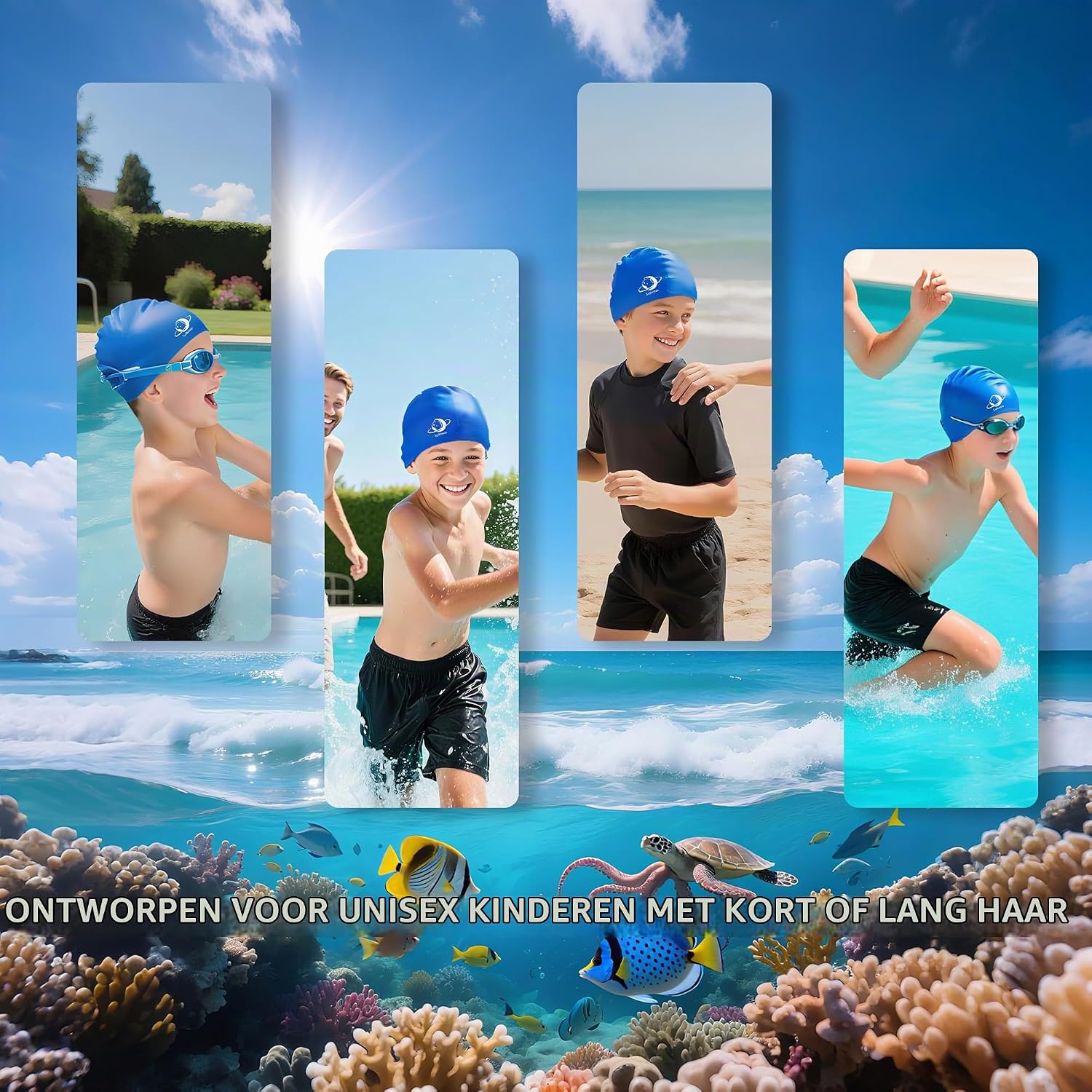 Thumbnail 6 de Xcdhemde® zwemmuts voor kinderen van siliconen, blauw, one size