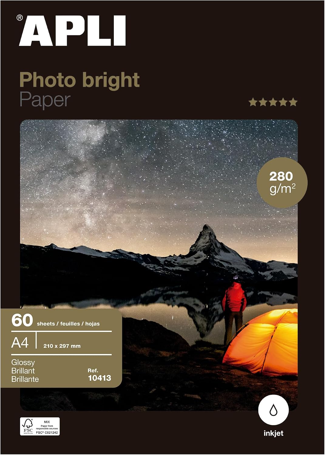 APLI 10413 papier fotograficzny A4, błyszczący, 280 g/m², 60 arkuszy
