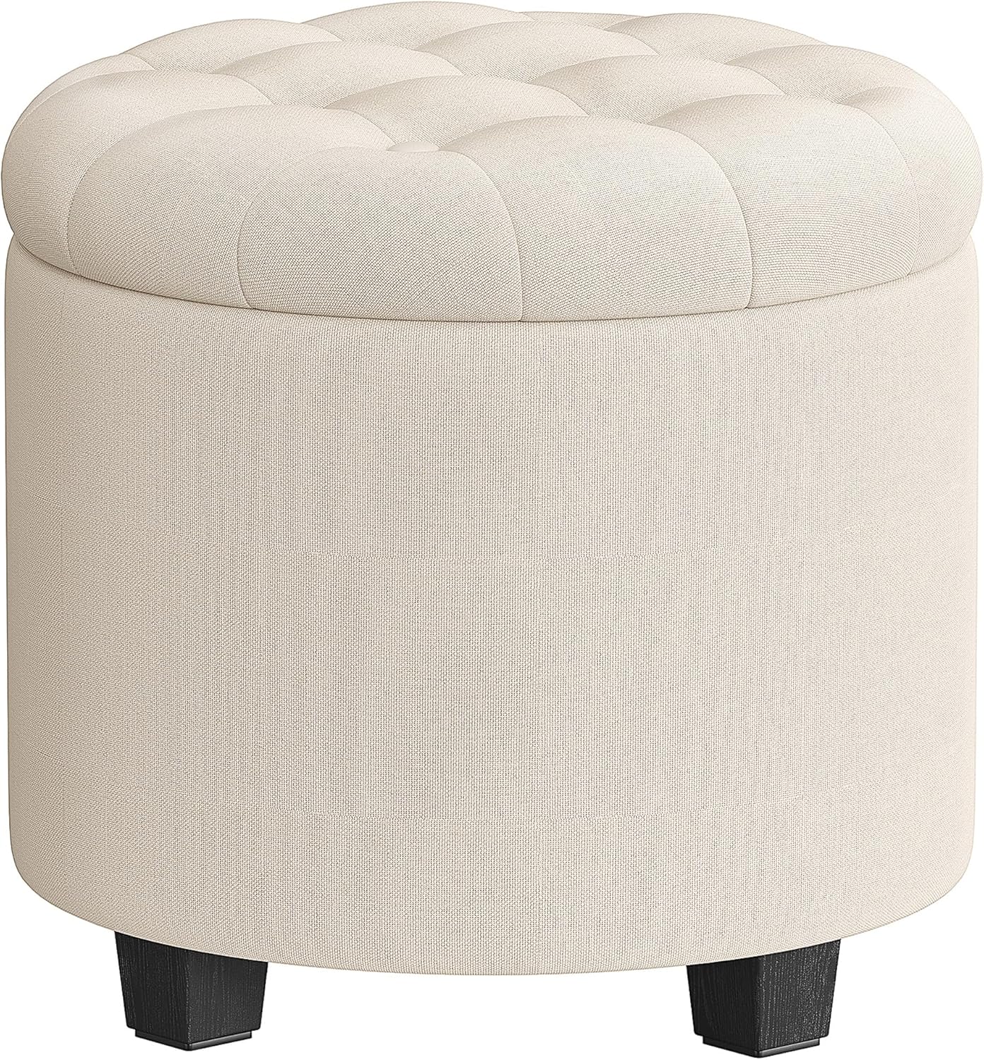 Detalle de SONGMICS ULOM011W01 Round Storage Ottoman, Light Beige Linen-Look Fabric, 150 kg Capacity