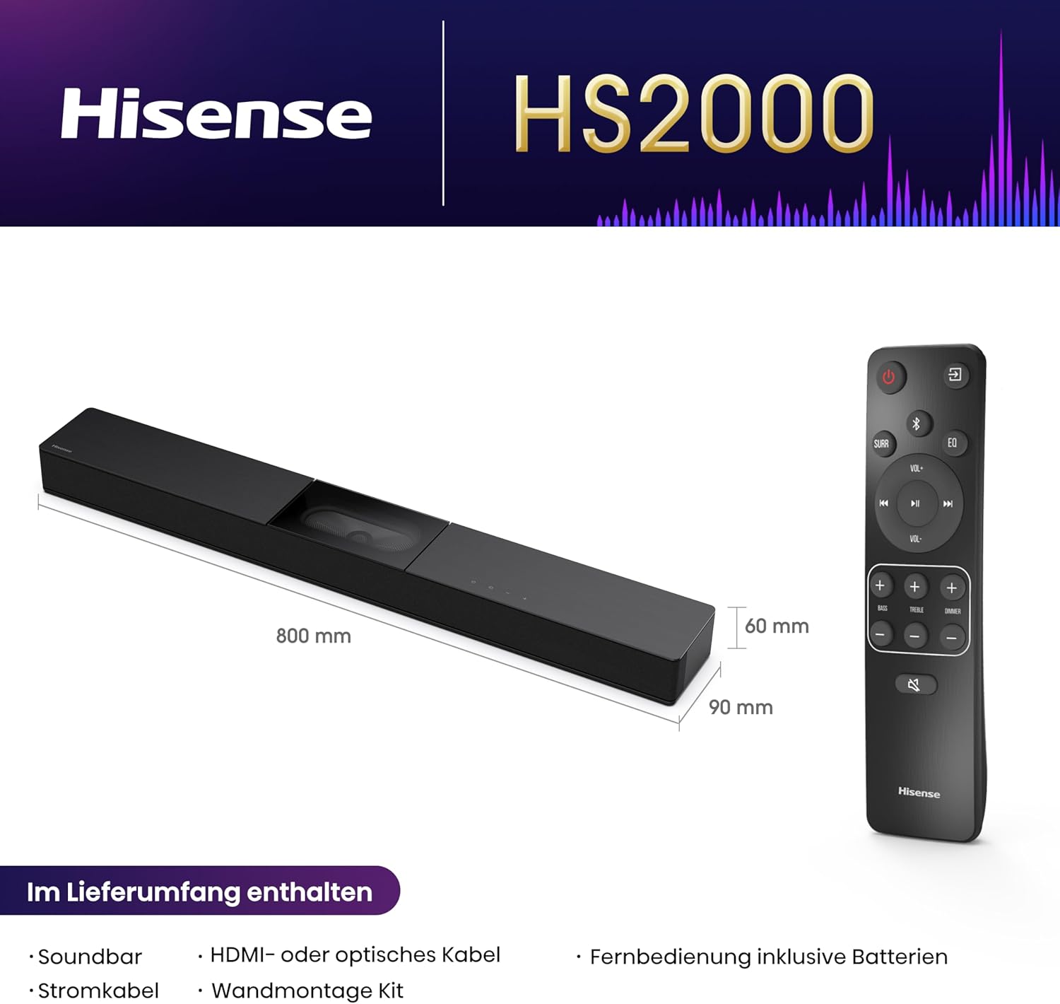 Thumbnail 1 de Hisense HS2000 2.1-Kanal Soundbar mit sichtbarem Built-in-Subwoofer und Dolby Audio
