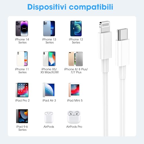 Detalle de BSTOEM Cavo USB‑C a Lightning 2m + 2m: Ricarica rapida affidabile per iPhone e iPad