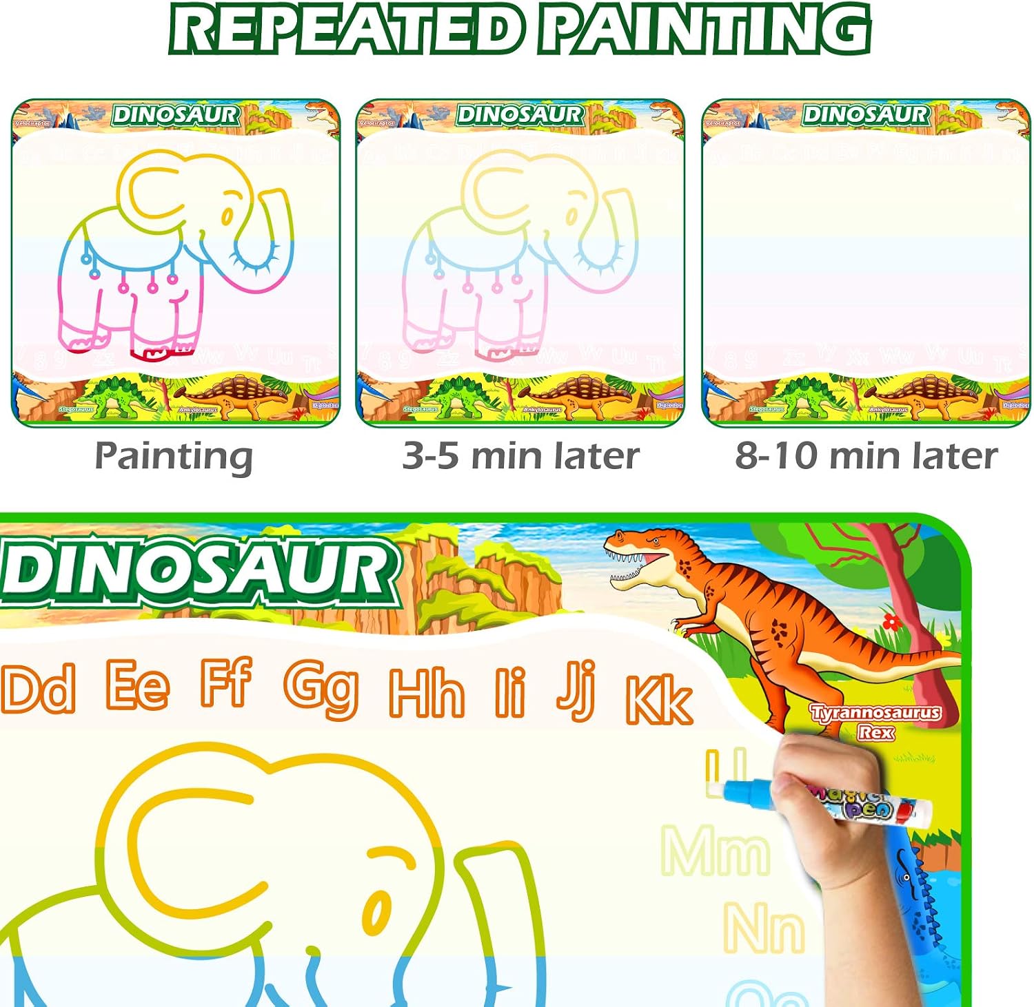 Detalle 2 de Jasonwell JX-70080 Dinosaur Water Doodle Mat, 60 x 40 Inches, Reusable