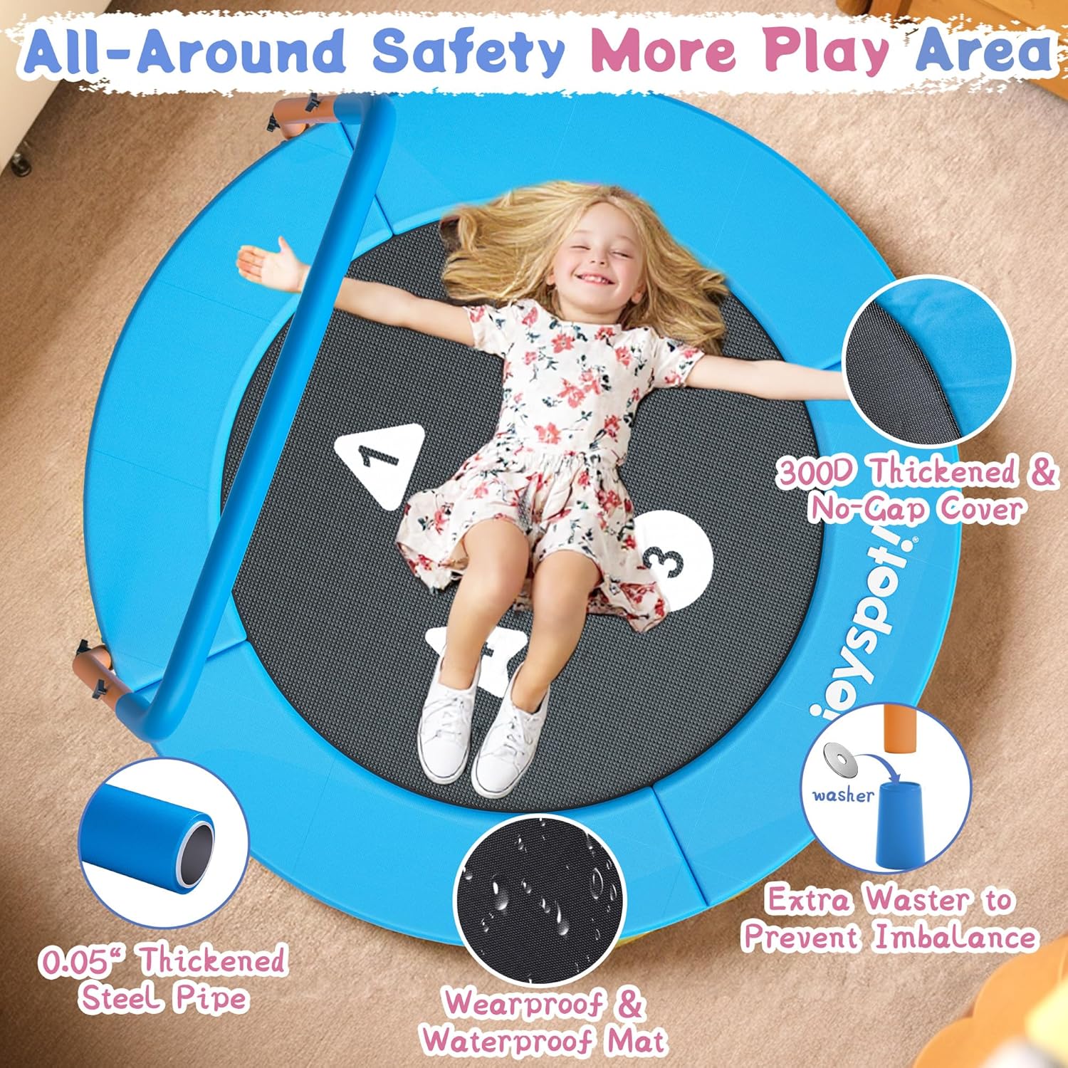 Thumbnail 6 de 3FT Toddler Trampoline with Adjustable Handlebar — Foldable, Noiseless, Safe & Sturdy for Ages 1-6