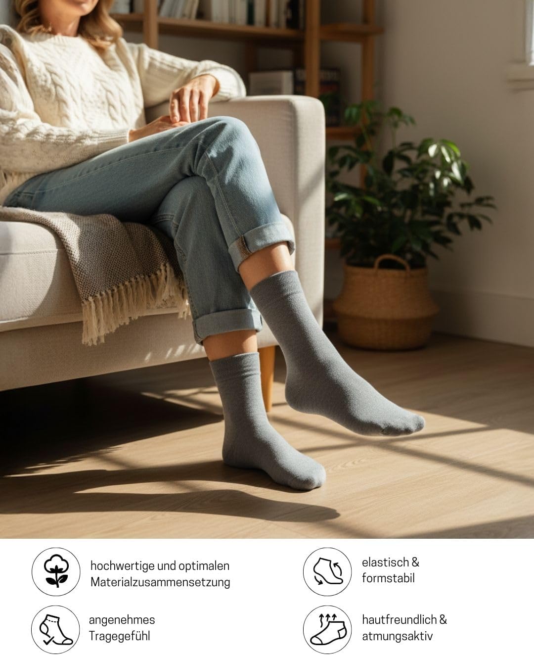 Detalle de 10 Paar Business-Socken für Herren und Damen – Premium Baumwolle ohne Naht, Komfortbund (gekämmt)