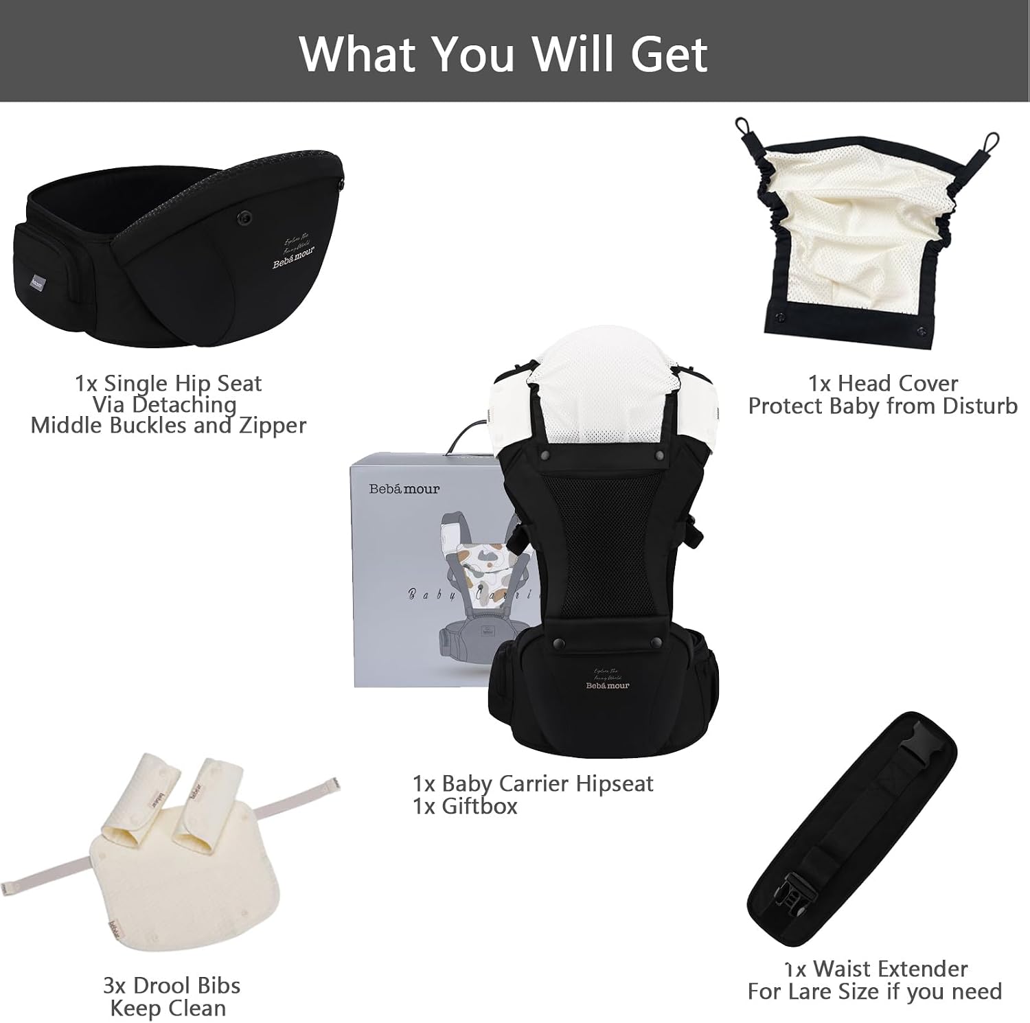 Detalle de Bebamour Baby Carrier Newborn to Toddler: Ergonomic Hip Seat Carrier for 0–36 Months