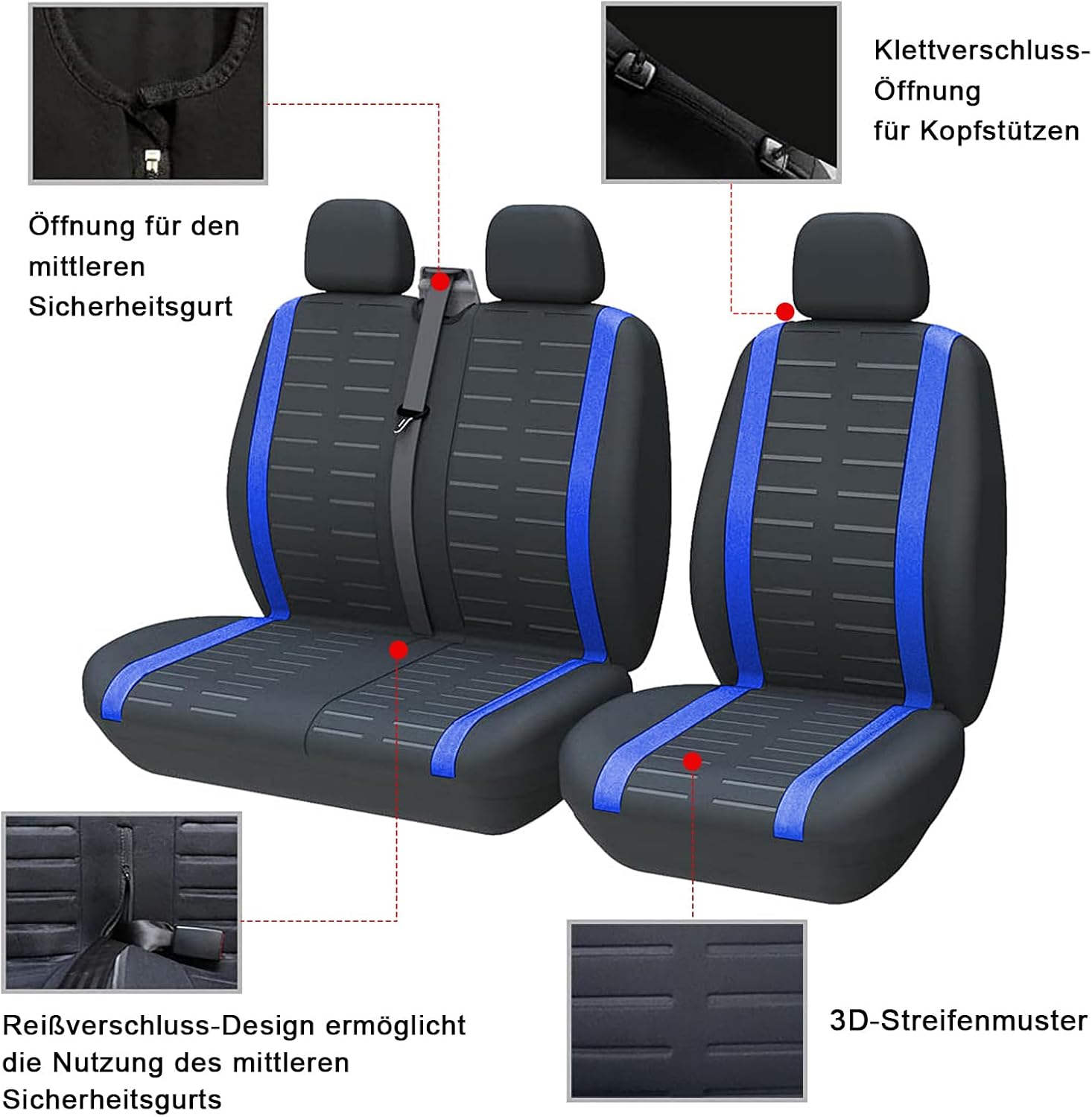 Detalle de TOYOUN Van-Sitzbezüge 3D-Streifen-Druck – universell passend für die meisten Lieferwagen und LKWs