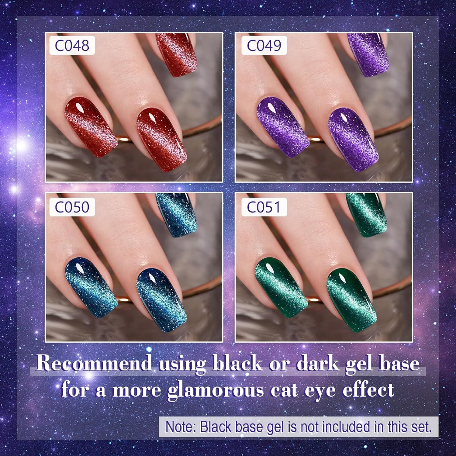 Detalle de Shining She UV Nagellack CatEye-Set (4 Farben) mit Magnet – Burgund, Rot, Lila, Blau/Grün/Glitzer, 8 ml