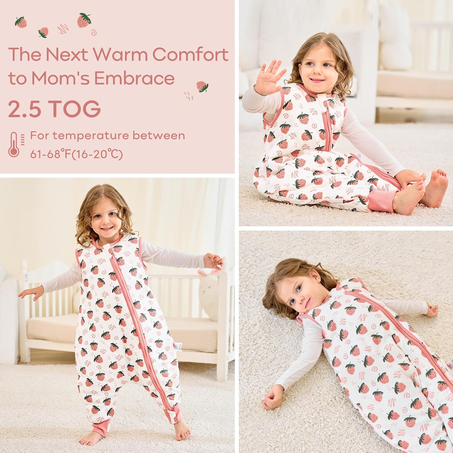 Thumbnail 6 de Unnivoll Baby Schlafsack mit Füßen 2,5 Tog – Baumwoll-Schlafsack für Wintersaison, 70 cm, Erdbeere