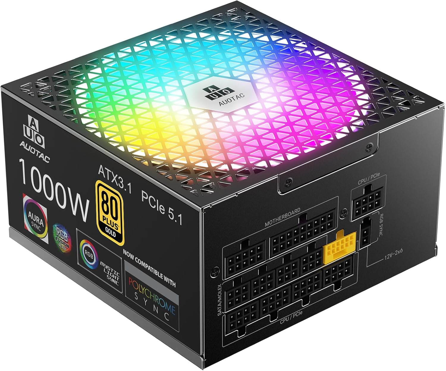 Detalle de Auotac 1000W Fully Modular Power Supply (80+ Gold, ATX 3.1 & PCIe 5.1 Ready) with RGB Silent Fan