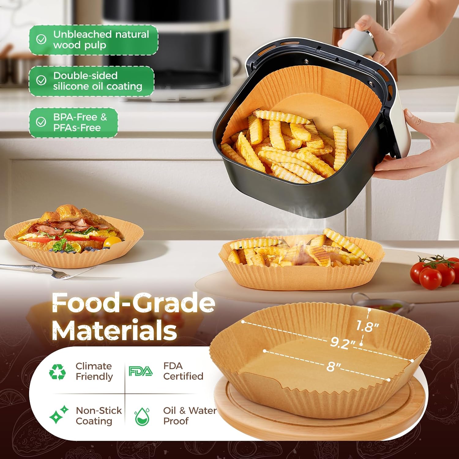 Thumbnail 1 de ctizne Air Fryer Liners Disposable 150Pcs 8" Square (5-8QT) – Leak-Proof Parchment Paper for Easy Cleanup