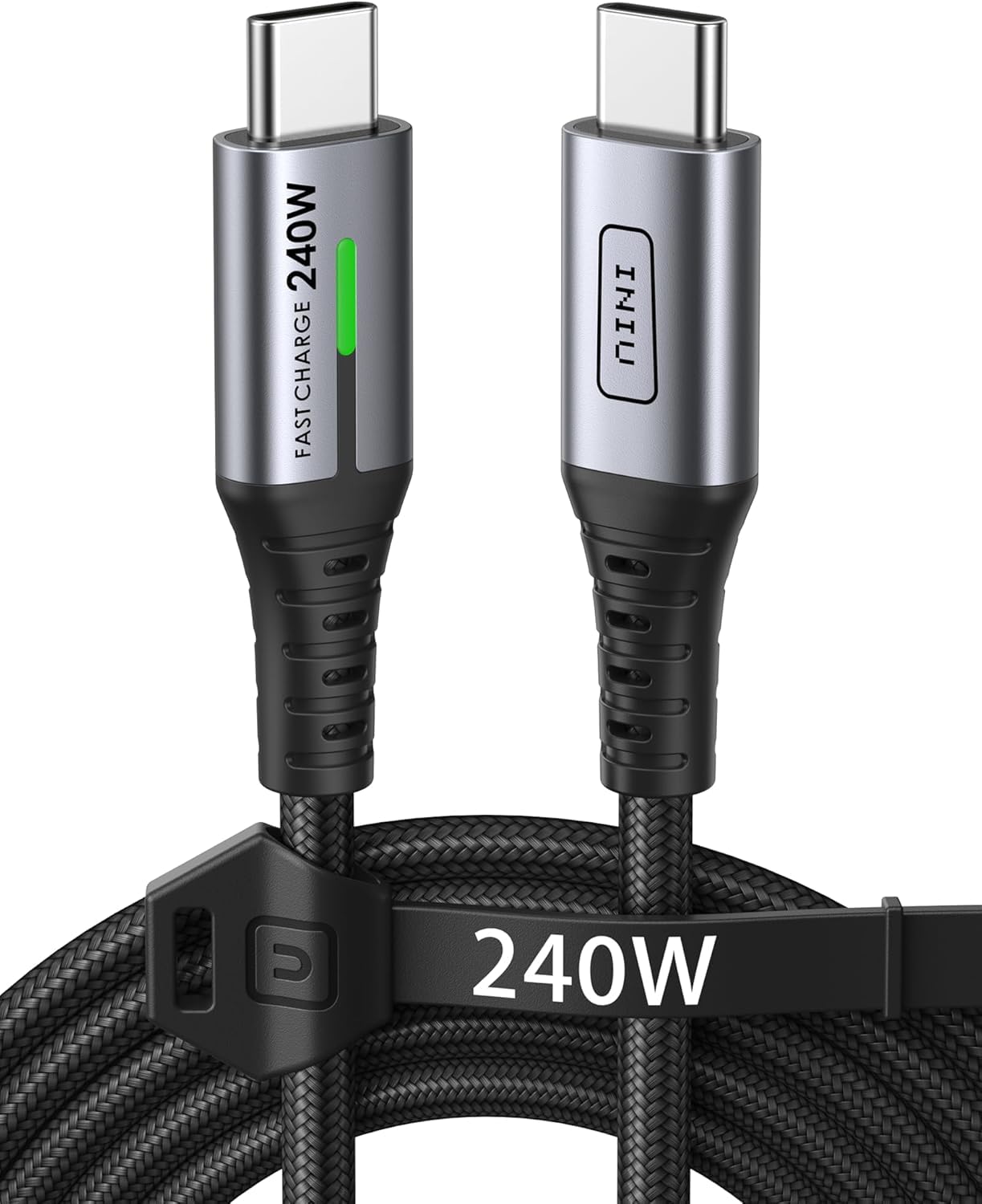 Detalle de INIU D7CC-2P-1M USB-C-kabel 240 W, 2 m, gevlochten met ledscherm